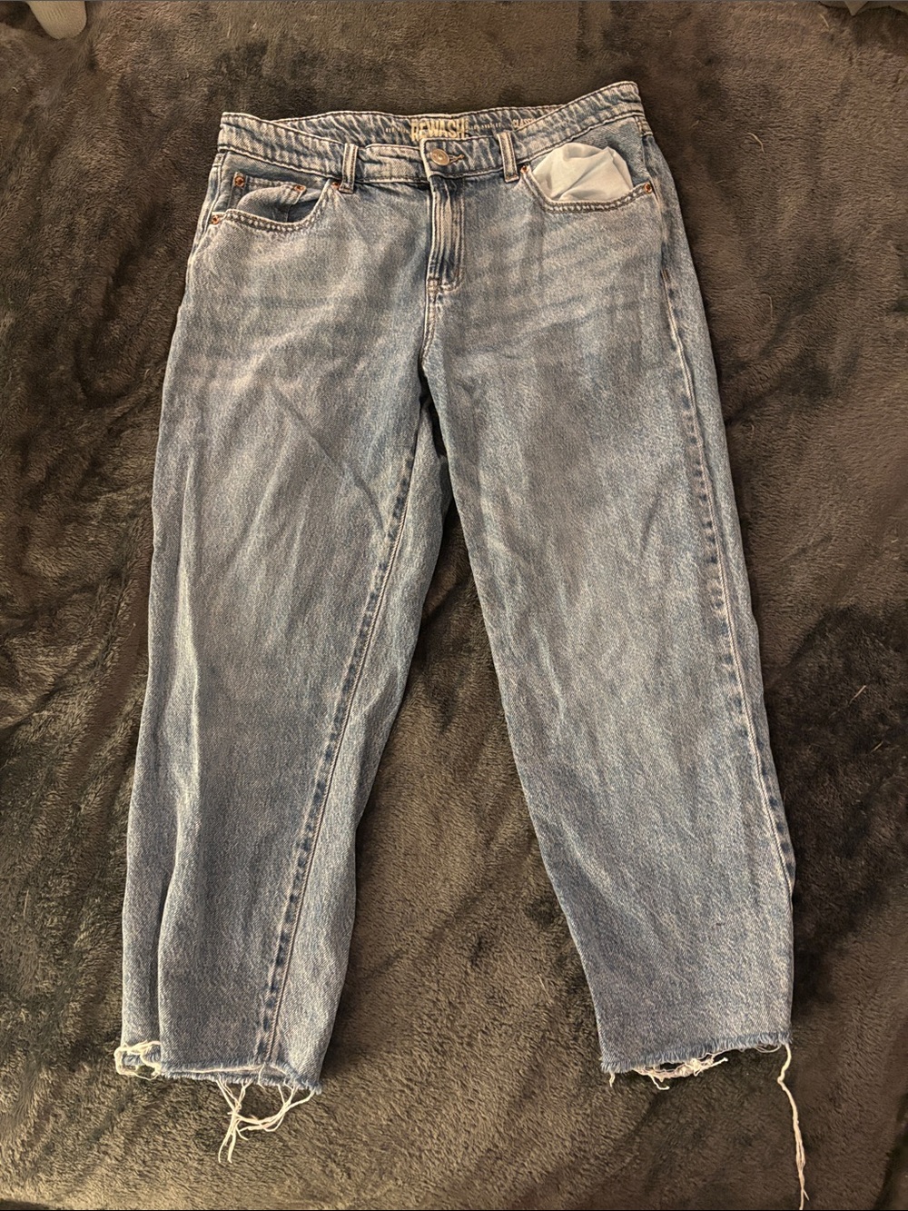 Rewash Washed Light Blue Cropped Jeans with Raw Hem